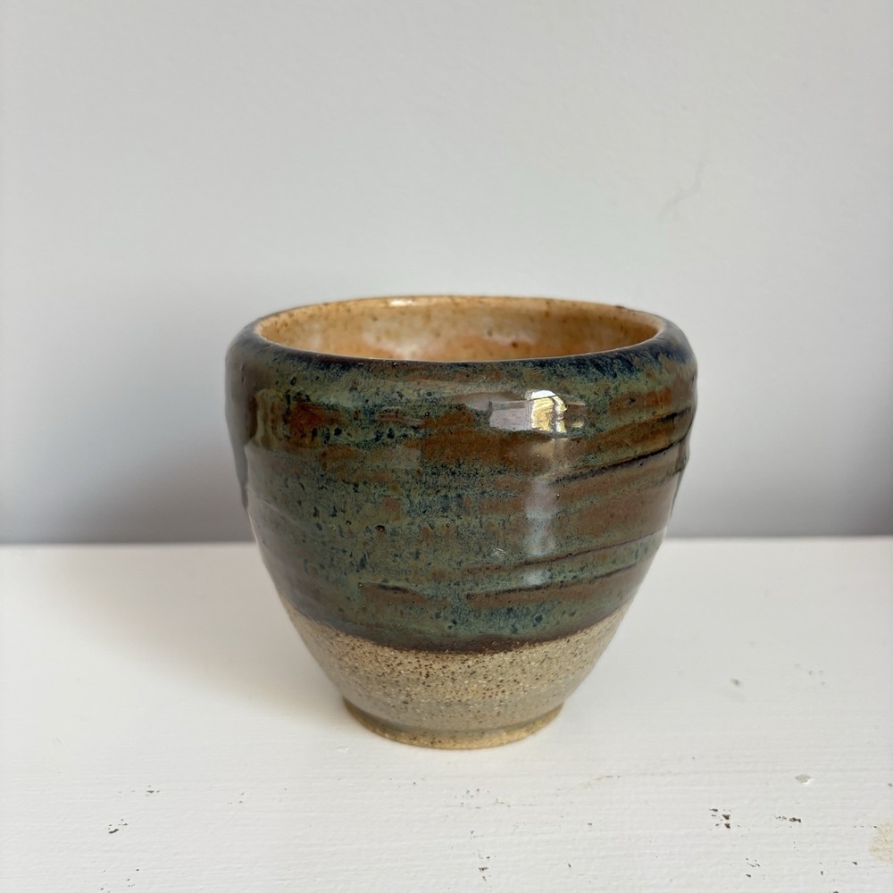Studio Art Pottery Cup Planter Stoneware Artist Signed Blue Speckled Handmade - Picture 4 of 12